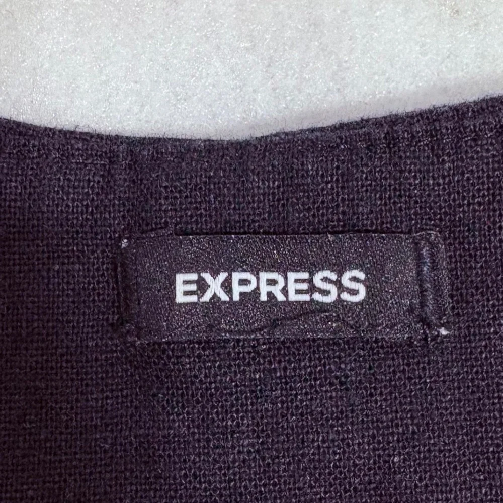 Express Womens Black Linen Blend Tailored Button Up Waistcoat Vest Size XL